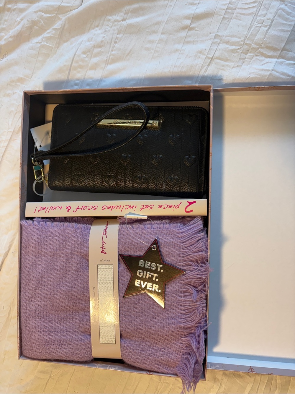 Betsey Johnson Lavender Scarf & Black Wallet Gift Set - BNWT